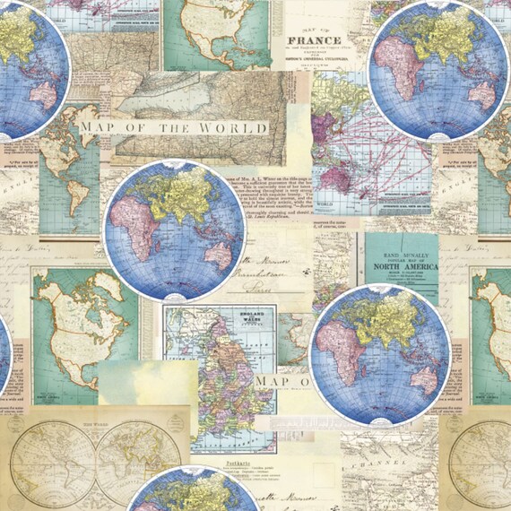 Items Similar To Map Of The World From David Textiles 1