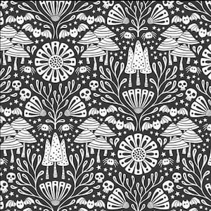 Gothic Forest from Gothic Whimsy for Cloud9 Fabrics - 1/2 Yard Black and White Mushrooms and Skulls