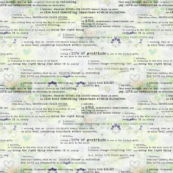 Soul Shine & Daydreams from Benartex - 1/2 Yard Lime I Believe - Inspiration Words Phrases on Light Green