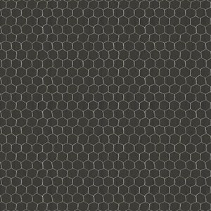 May include: A black and white image of a chicken wire fence. The wire is woven into a hexagonal pattern.