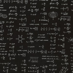 Sale - Science Fair 2 from Robert Kaufman - 1/2 Yard Black Science Math Formulas 100% Cotton