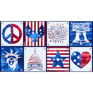 Sale - One Land, One Flag from Blank Quilting Corp - 24&quot; x 44&quot; Panel Patriotic - Lady Liberty, Peace, Red White and Blue