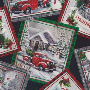 セール 25% オフ - キルティング トレジャーズからの冬の挨拶 - 1/2ヤード クリスマス レッド トラック ポストカード グリーン
