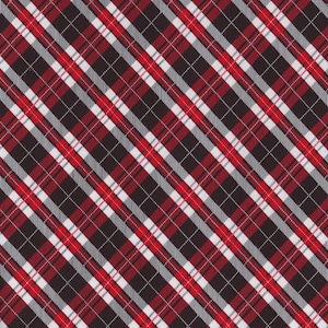 May include: A diagonal plaid pattern in red, white, and dark brown. The design features intersecting stripes, creating a textured effect. This pattern is suitable for textiles and other applications, offering a classic and versatile aesthetic.