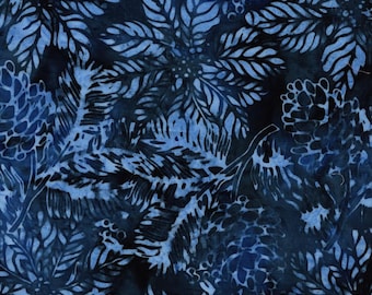 Frosted Wishes von Jerry Khiev von Lumen Fabrics und Island Batik - 1/2 Yard Weihnachtssterne und Tannenzapfen - Marineblau
