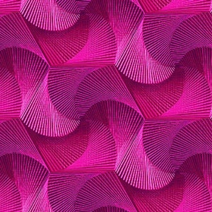Puede incluir: Un patrón sin costuras con un diseño geométrico repetitivo. El patrón se compone de formas hexagonales con una estructura arremolinada en forma de abanico. La paleta de colores es un fucsia vibrante, con tonos más oscuros que crean profundidad. El diseño tiene un efecto 3D.