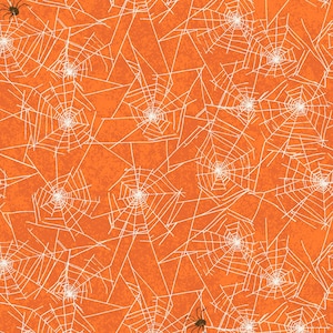 Sale 25% Off - Sale - Pick Your Poison from Clothworks - Half Yard Spider Webs on Orange - Halloween