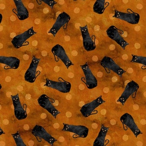 Sale - Frightful Night from Wilmington Prints - 1/2 Yard Black Cats on Orange - Halloween