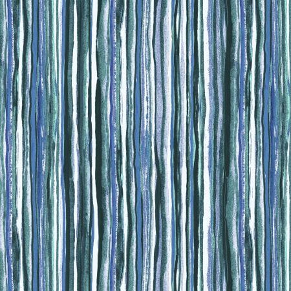 Ink Rose from RJR Fabrics - Half Yard Fancy Stripes - Blue White Green Modern Stripe