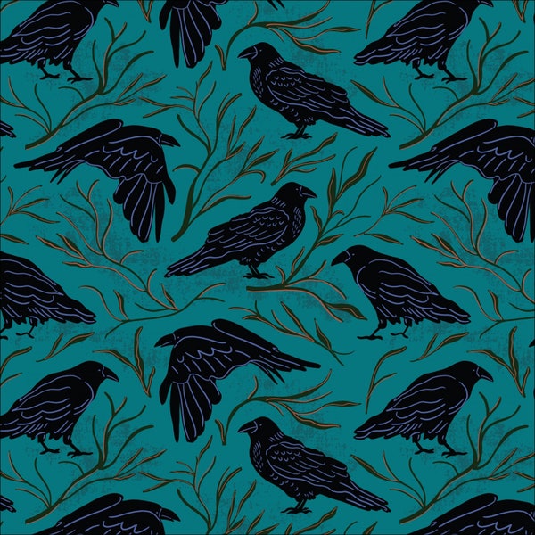 Mystery at Moonstone from Cloud 9 Fabrics - 1/2 Yard The Raven on Green