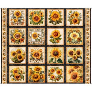 Sunflower Serenade von QT Fabrics - 1 Yard Panel - Sonnenblumen Bildaufnäher
