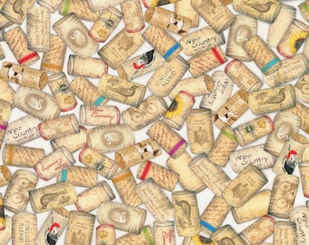 Uncork and Unwind from Robert Kaufman Fabrics - Half Yard Wine Corks on White