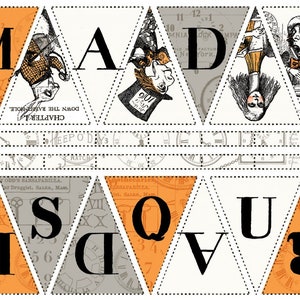Sale 25% Off - Mad Masquerade from Riley Blake - 23" x 44" Pennant Panel - Wecker-Frisch - Alice in Wonderland