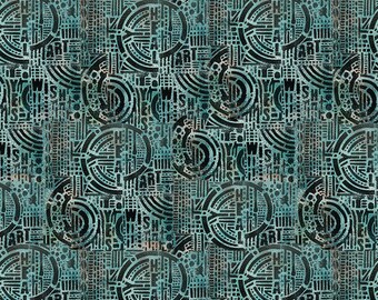 Storyboard by Seth Apter for Free Spirit Fabrics - 1/2 Yard Wish - Verdigris - Modern Geometric Teal and Black - Heal, Wish, Art, Yes