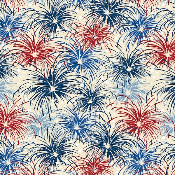 Liberty Lane from Wilmington Prints - 1/2 Yard Cream Patriotic Fireworks