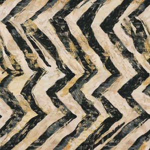 Global Luxe von 3 Wishes Fabrics - 1/2 Yard Schwarz und Creme / Gold Zebra Chevron
