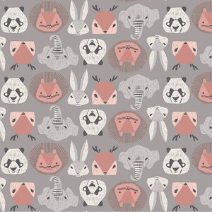 Sale 25% Off - New Here from Dear Stella - 1/2 Yard Storm Animal Heads - Elephant, Panda, Rabbit, Lion Deer