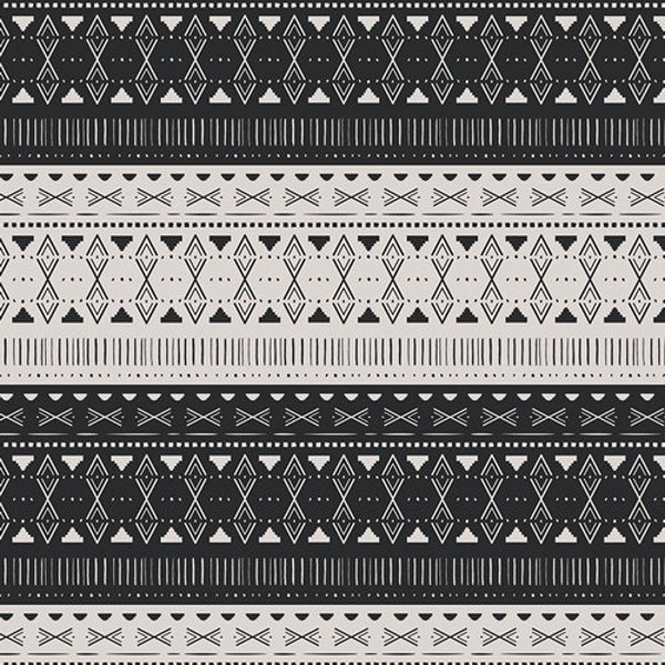 Sale - Capsules Craftbound from Art Gallery Fabrics - Half Yard Etched Civilization Black and Cream Geometric Stripe