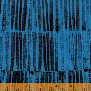 The Blue One by Marcia Derse for Windham Fabrics - Half Yard Black Bars on Blue