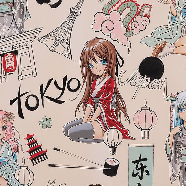 Sale - Tokyo Dream from Alexander Henry Fabrics - 1 Yard Nicole's Prints Anime Girls