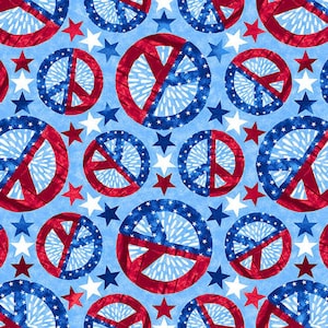 Sale - One Land, One Flag from Blank Quilting Corp - 1/2 Yard Patriotic Peace Signs