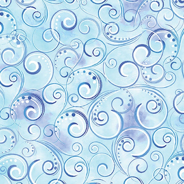 Aqua Pearl Splendor from Canvas Studios for Benartex - 1/2 Yard - Blended Aqua Filigree with Metallic Accents