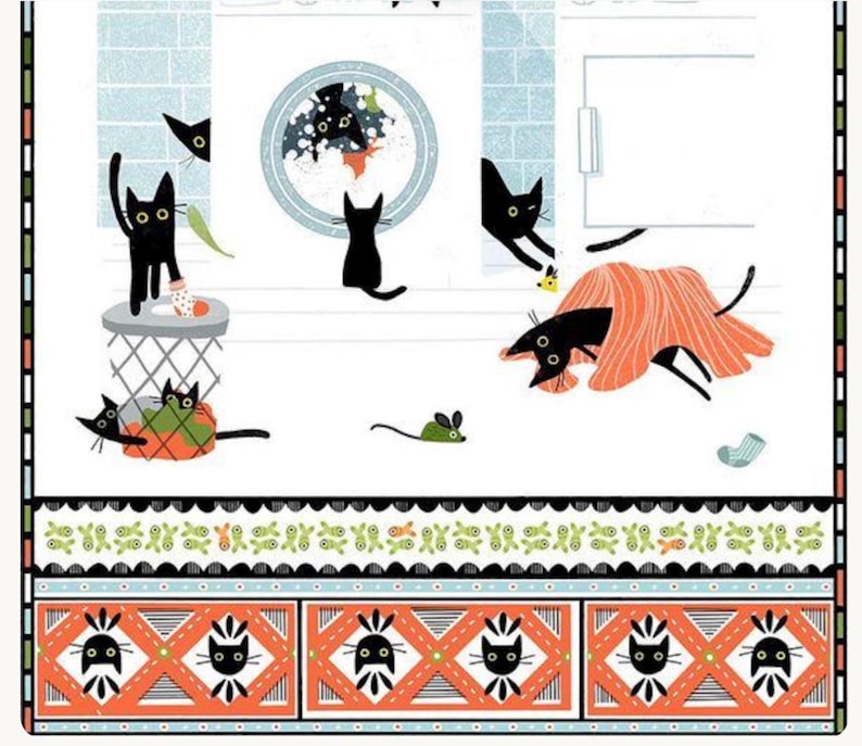 Cats in the Laundry by Leezaworks for Dear Stella - 24” X 44