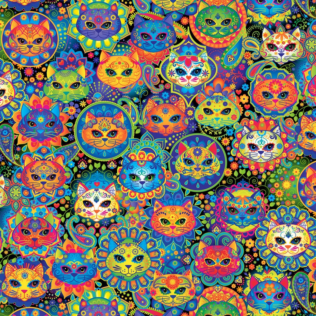 Sale - Cats From Timeless Treasures - Half Yard Multi Pop Cats Packed ...