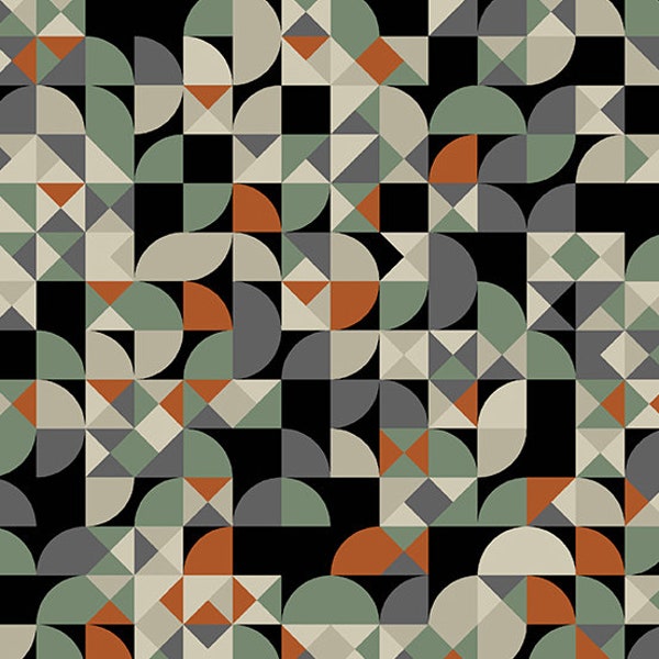 Verdigris from Andover Fabrics - 1/2 Yard Spadina - Patina - Modern Green, Orange Black