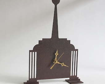 Clock - Laser Cut Steel - Art Deco Style - Rust Finish