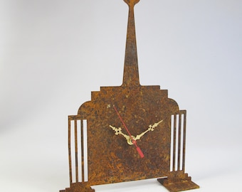 Mantel Uhr - Laser Cut Steel - Art Deco Stil - Rost Finish