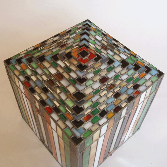 Large stained glass jewelry box Ziggurat design … Gem