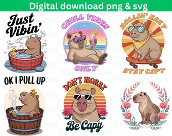 Cute Capybara SVG Bundle | Funny Animal Designs (Digital Download)