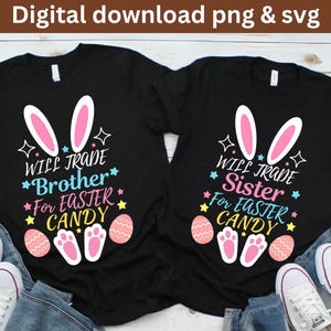 Ich verkaufe Schwester gegen Ostersüßigkeit SVG PNG, tausche Bruder gegen Ostersüßigkeit Lustig Kinder Osterhase Design, niedliches Sibling Ostershirt