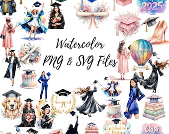 Watercolor graduation png and svg, graduation cap, graduation clipart, graduation hat - graduation designs with transparent background