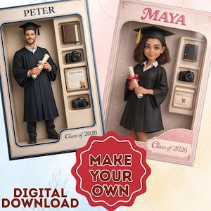 Retrato personalizado para figura de acción de graduación, arte personalizado para caja de juguetes (descarga digital)