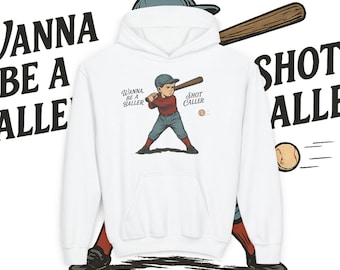 Kids Baseball Hoodie Wanna Be a Baller Shot Caller | Funny Kids Baseball Sweatshirt | Little Slugger Gift | Youth Baseball Hoodie