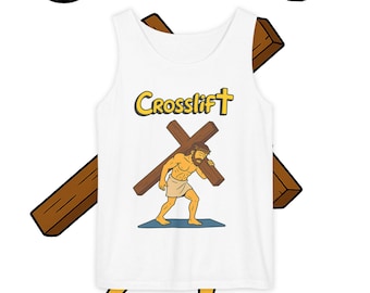 Camiseta sin mangas Crosslift Jesus / Camiseta cristiana divertida para hacer ejercicio / Camiseta de gimnasio con memes / Regalo de fitness para culturismo / Camiseta sin mangas para hacer ejercicio