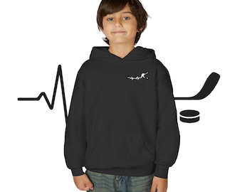 Kids Hockey Heartbeat Hoodie | Youth Hockey Hoodie | Hockey Player Gift for Kids | Ice Hockey Sweatshirt | Boys Girls Hockey Gift
