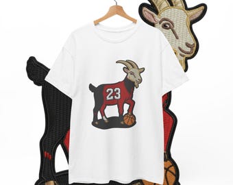 GOAT Basketball Patch T Shirt | Iconic #23 Goat Graphic | Chicago Basketball Inspired | Stitched Patch Goat Design | Unisex Fan Tee