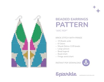 Geo Beaded Earrings Pattern: Brick Stitch Fringe, Miyuki Delica (PDF Download)