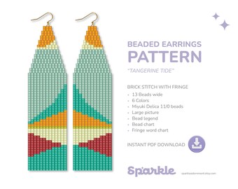 Geo Beaded Earrings Pattern: Brick Stitch Fringe, Miyuki Delica (PDF Download)