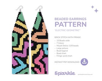 Geometric Beaded Earrings Pattern: Brick Stitch Fringe (PDF Download)