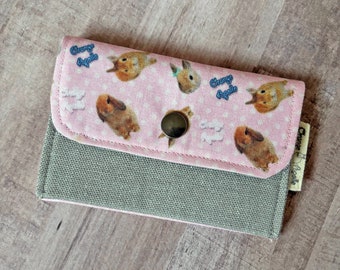 Orange Apollo's Mini Wallet / Card Case / Coin Purse / Change Purse / Snapped Pouch for Bunny Lovers, Lop Eared Bunny, Minimalist