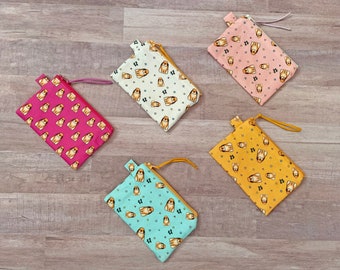 Orange Apollo's Cotton Twill Mini Zipper Pouch / Coin Purse / Credit Card Pouch / Card Case (Holland Lop / Lop Eared Bunny) Bunny, Rabbit