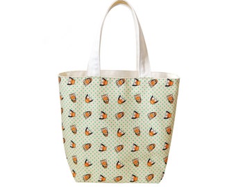Orange Apollo's Small Tote Bag with an Inner Pocket for Rabbit, Bunny Lovers (Holland Lop / Lop Eared Bunny) Green Dots, Easter Gift