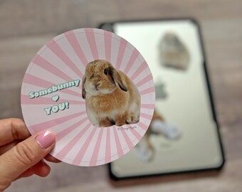 Orange Apollo's "Somebunny Loves You!" 4" (10cm) Circle Weatherproof Vinyl, Scratch Resistant Sticker for Bunny Lovers