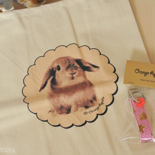 Orange Apollo's 100% Organic Cotton Tote / Grocery / Shopping Bag + Fabric Keychain for Bunny Lovers