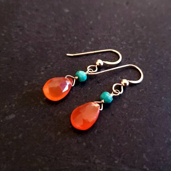 Carnelian and Turquoise 14 Karat Gold Filled Earrings