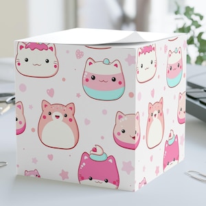 Kawaii Sweets Cat Pattern Note Cube | Sticky Note Cube, Desk Memo Block